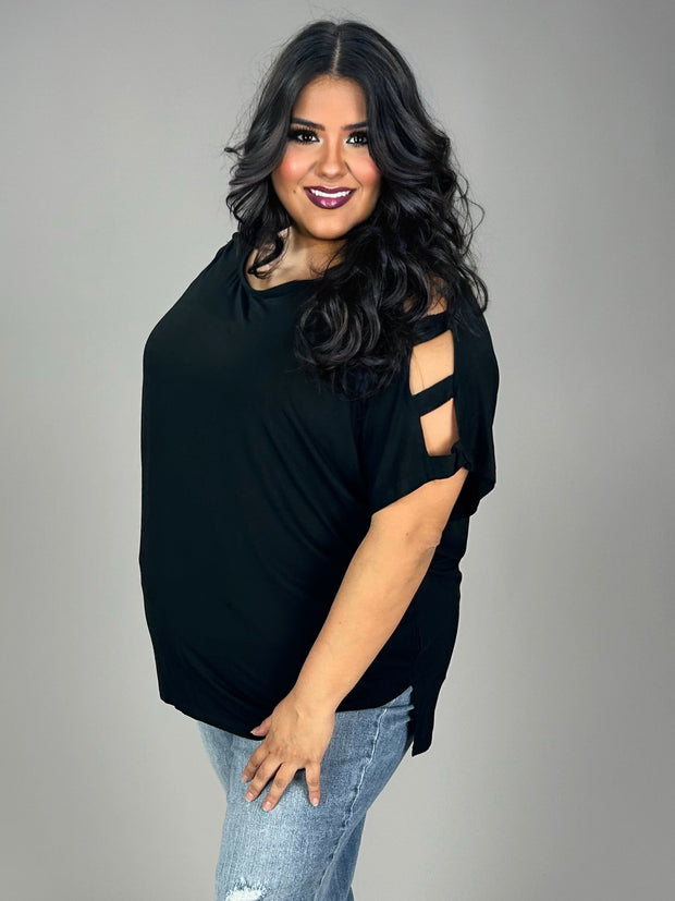 19 OS {Always The One} Black Ladder Sleeve Top PLUS SIZE 1X 2X 3X