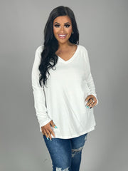 88 SLS-J {Keeping It Together} Ivory Long Sleeve V-Neck Top PLUS SIZE 1X 2X 3X