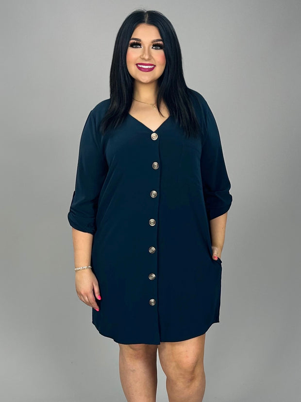 50 SQ-B (Stepping Out) Navy Button Up Dress 1X 2X 3X Plus Size
