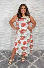 LD-O {Finding Floral Love} Ivory Floral Maxi Dress PLUS SIZE XL 2X 3X