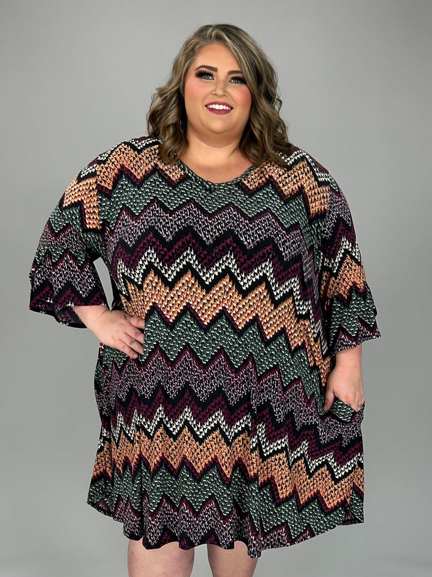 18 PQ {Smooth Talking} Multi-Color Zig Zag Print Dress EXTENDED PLUS SIZE 4X 5X 6X