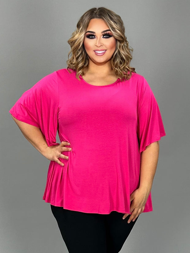 53 SSS-J {For The First Time} Fuchsia Angel Wing Sleeve Top PLUS SIZE 1X 2X 3X