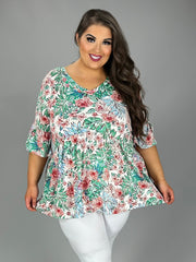 52 PSS {Sparking Romance} Ivory/Red Floral Babydoll Top EXTENDED PLUS SIZE XL 2X 3X 4X 5X
