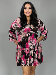 52 PQ-A {Heartbroken No More} Brown Floral Tiered Dress PLUS SIZE 2X 2X 3X