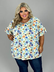 23 PSS {Elegance In Bloom} Ivory/Blue Floral V-Neck Tunic EXTENDED PLUS SIZE 4X 5X 6X