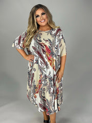 64 PSS-B {Quick To Smile} Beige Paisley Print Dress EXTENDED PLUS SIZE 4X 5X 6X