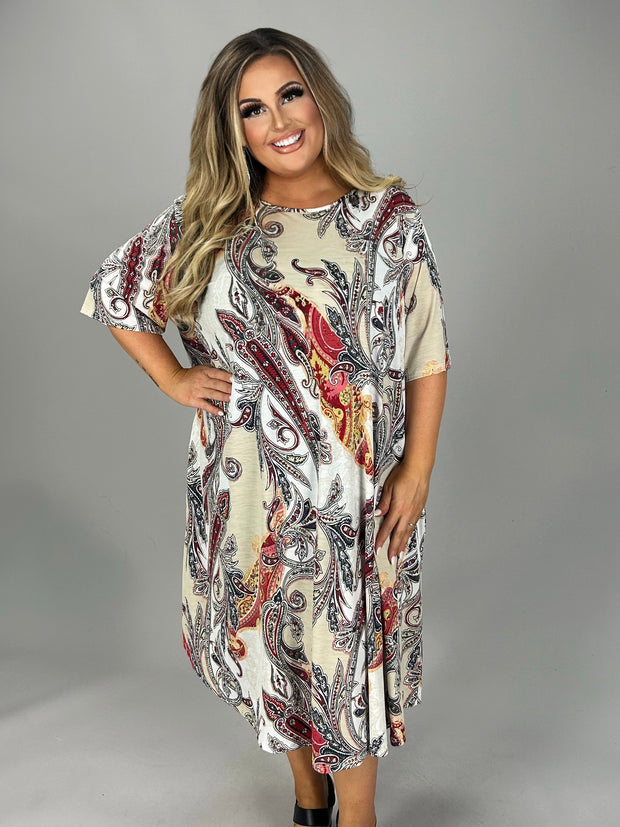 64 PSS-B {Quick To Smile} Beige Paisley Print Dress EXTENDED PLUS SIZE 4X 5X 6X