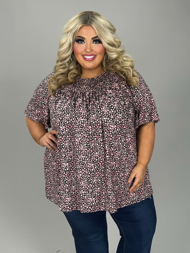 42 PSS {Day Drifter} Black/Pink Ditsy Floral Print Top EXTENDED PLUS SIZE 4X 5X 6X