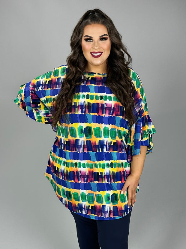 73 PSS {Sweetly Swaying} Royal Blue Yellow Print Tunic EXTENDED PLUS SIZE 3X 4X 5X
