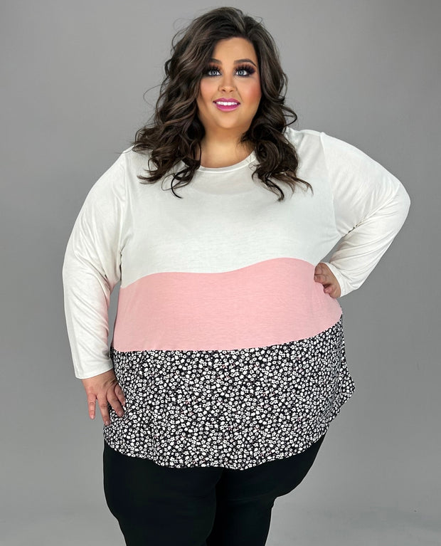 30 CP {Spark Of Love} Ivory/Blush/Black Floral Top CURVY BRAND!!!  EXTENDED PLUS SIZE 4X 5X 6X (May Size Down 1 Size)