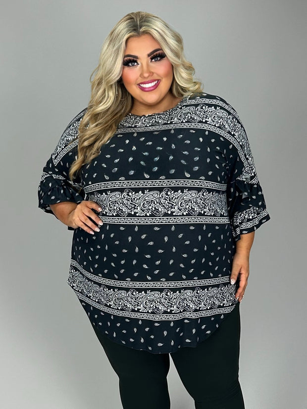 61 PSS {Imagine My World} Black Paisley Print Top  EXTENDED PLUS  SIZE 4X  5X 6X