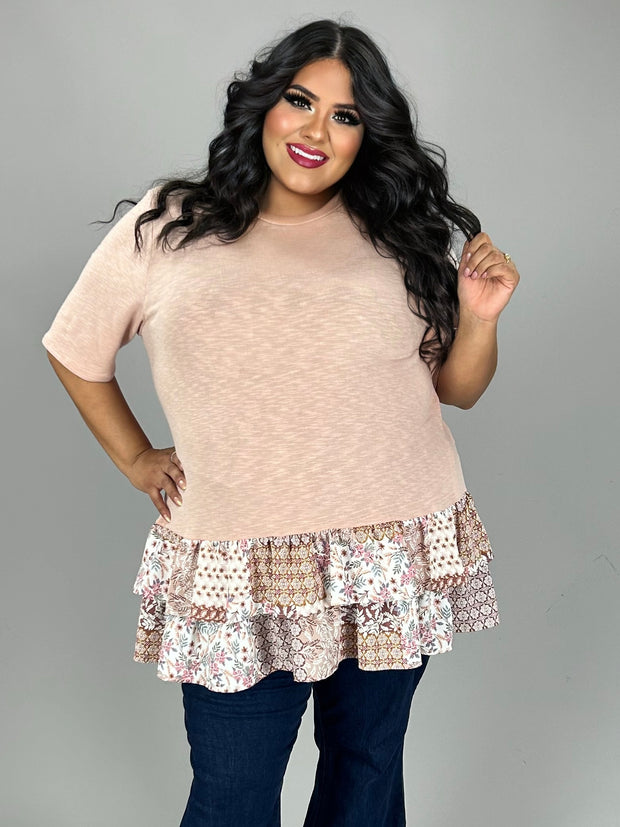 30 CP {Carefree Mindset} Soft Pink Tunic w/Floral Ruffle EXTENDED PLUS SIZE 4X 5X 6X