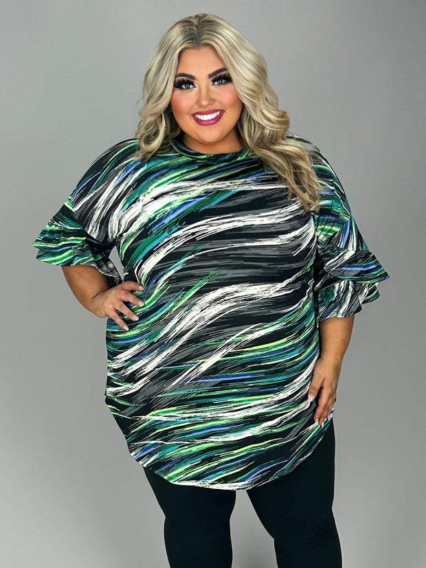 62 PSS {Call Me Darling}  Black/Green Print Top EXTENDED PLUS SIZE 4X 5X 6X