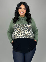 23 HD-A {Young In Love} Green Leopard Contrast Hoodie PLUS SIZE XL 2X 3X