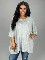 20 SSS-X {Free Forever} H. Grey Oversized Top PLUS SIZE 1X/2X  2X/3X