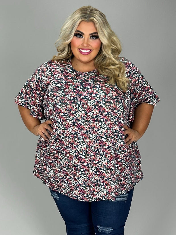 28 PSS {Always Inticing} Navy/Pink Ditsy Floral Print Top EXTENDED PLUS SIZE 4X 5X 6X