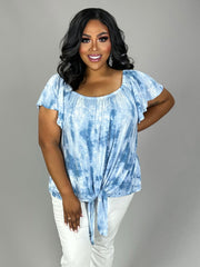 74 PSS-A {Light And Airy} Blue Ivory Top Tied Hem PLUS SIZES 1X 2X 3X
