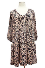 50 PSS {Mostly Amused} Taupe Leopard Print Babydoll Top PLUS SIZE XL 2X 3X