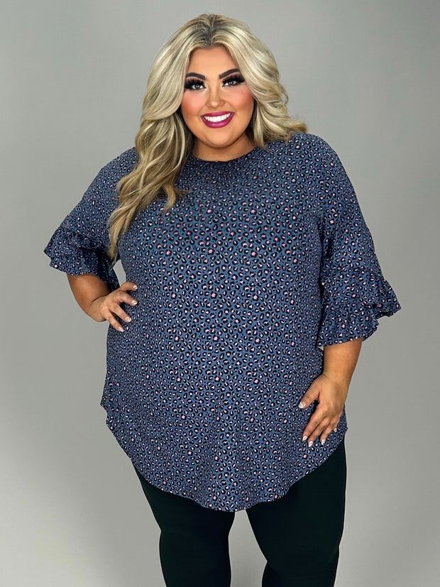 62 PSS {Tell Your Story} Purple Blue Leopard Print Top EXTENDED PLUS SIZE 4X 5X 6X