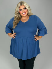 75 SQ {Capture Simplicity} Blue V-Neck Babydoll Top EXTENDED PLUS SIZE 3X 4X 5X