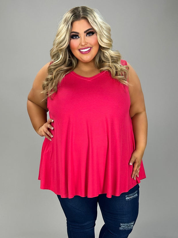 26 SV {Trendy In Color} Ruby Pink V-Neck Rounded Hem Top EXTENDED PLUS SIZE 4X 5X 6X
