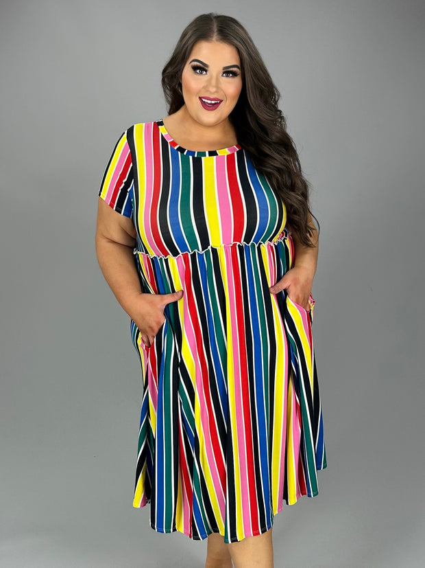 42 PSS-E {Endlessly Obsessed} Multi-Color Stripe Print Dress EXTENDED PLUS SIZE 1X 2X 3X 4X 5X