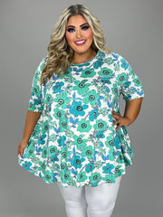 82 PSS {Lush Blooms} Ivory/Mint Floral V-Neck Top EXTENDED PLUS SIZE 3X 4X 5X
