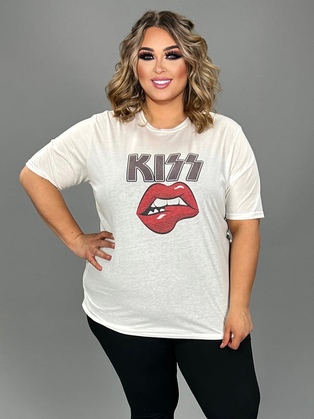 33 GT {Red Kiss} Ivory 'KISS" Red Lips Graphic Tee PLUS SIZE 3X