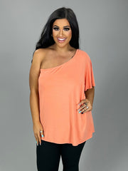 80 OS-D {Hang Loose} CORAL Tunic W/One Shoulder PLUS SIZE 1X 2X 3X