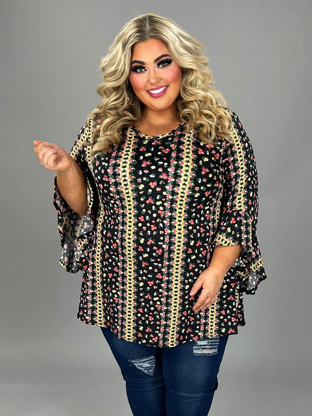 60  PQ {Look At Me} Black Yellow Floral V-Neck Top EXTENDED PLUS SIZE 4X 5X 6X