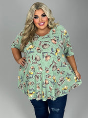 59 PSS [Southern Special} Mint Floral Waffle Knit Tunic EXTENDED PLUS SIZE 3X 4X 5X