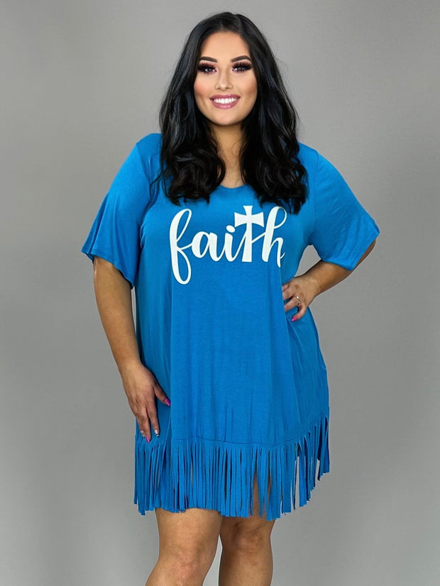 49 GT-D {Matthew 17:20} Turquoise "Faith" Fringed Tunic  PLUS SIZE XL 2X 3X 4X 5X 6X