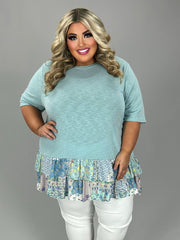 82 CP {Little Miss Perfect} Sky Blue Tunic w/Floral Ruffle EXTENDED PLUS SIZE 4X 5X 6X