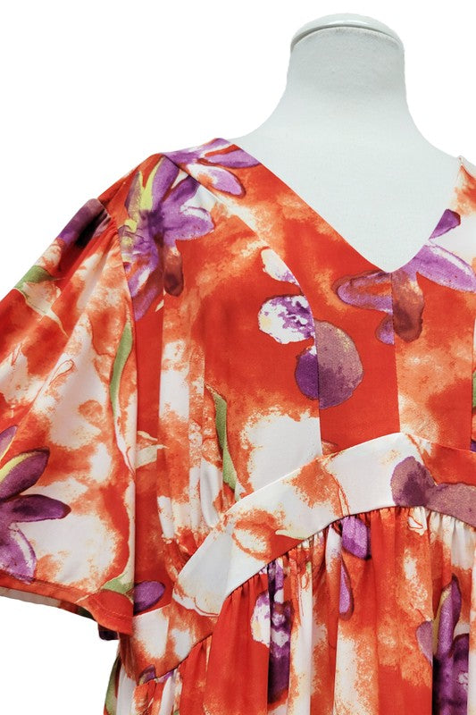 100 PSS {Steady & True} Orange Floral Babydoll Top EXTENDED PLUS SIZE 3X 4X 5X