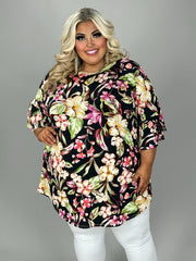 24 PSS {Caught In The Moment} Black Floral Print Top EXTENDED PLUS SIZE 4X 5X 6X (Size Up 1 Size)