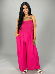 LD-C/M {Answers For You} Fuchsia Smocked Jumpsuit PLUS SIZE 1X 2X 3X
