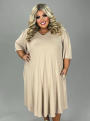 34 SSS {Have To Try} Taupe V-Neck Dress w/Pockets EXTENDED PLUS SIZE 3X 4X 5X