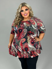 25 PSS {Jewel Of The Hour} Red Peacock Feather Print Top EXTENDED PLUS SIZE 4X 5X 6X