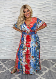 LD-I {Link Up} Red/Blue w/ Chain Link Print Maxi PLUS SIZES XL 2X 3X