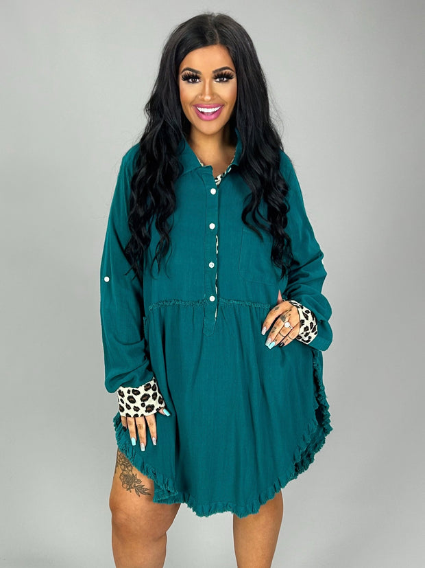 11 CP-Z {Away For A While} Umgee Teal w/Leopard Tunic PLUS SIZE XL 1X 2X