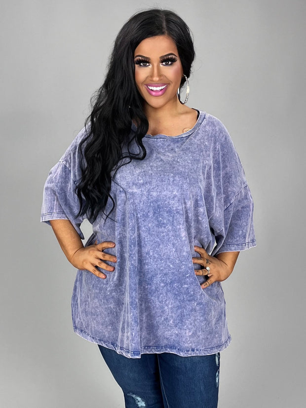 97 SQ-A {Old School Vibes} Blueberry Mineral Wash Top PLUS SIZE 1X/2X  2X/3X