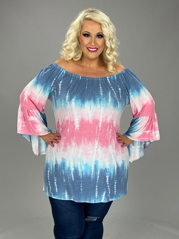 26 PQ-C {Rooting For You} Pink/Blue Tie Dye Top PLUS SIZE 1X 2X 3X