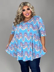 32 PSS {Waiting On Perfection} Sky Blue Swirl Print Top EXTENDED PLUS SIZE 3X 4X 5X