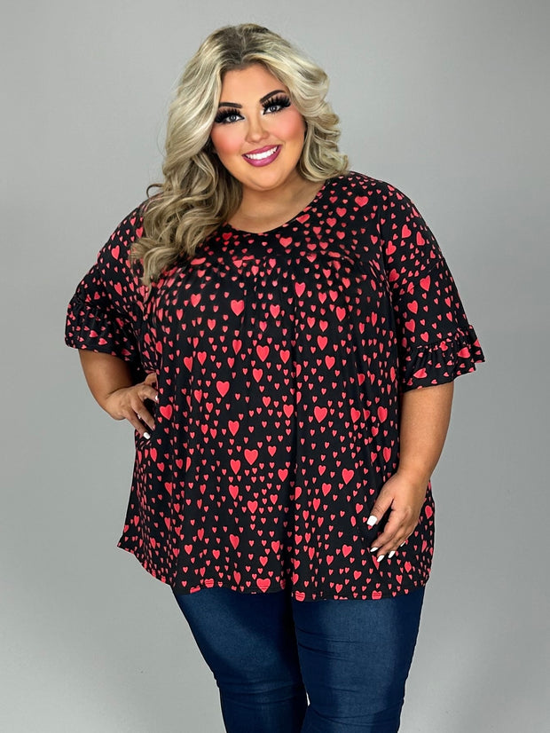 27 PSS {From My Heart} Black Heart Print V-Neck Top EXTENDED PLUS SIZE 4X 5X 6X