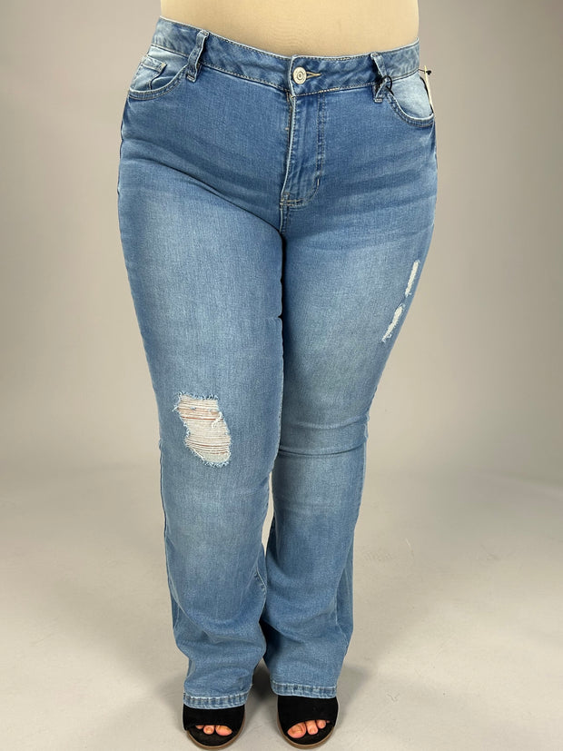 BT-O {YMI} Light Blue Distressed High Rise Flare Jeans PLUS SIZE 14 16 18 20