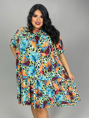 61 PSS {Island Dreams} Multi-Color Leaf Print Tiered Dress EXTENDED PLUS SIZE 3X 4X 5X