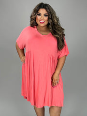 28 SSS-A or LD-A {Curvy Hourglass} Coral V-Neck Dress w/Pleated Detailing CURVY BRAND!!!  EXTENDED PLUS SIZE XL 2X 3X 4X 5X 6X {Runs Larger!!!}