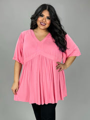 12 SSS {Catching Glances} Pink V-Neck Babydoll Tunic CURVY BRAND!!!  EXTENDED PLUS SIZE 2X 3X 4X 5X 6X (May Size Down 1 Size)