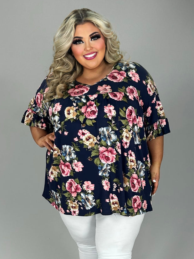 24 PSS {Cherish The Bloom} Navy Floral Print V-Neck Top EXTENDED PLUS SIZE 4X 5X 6X