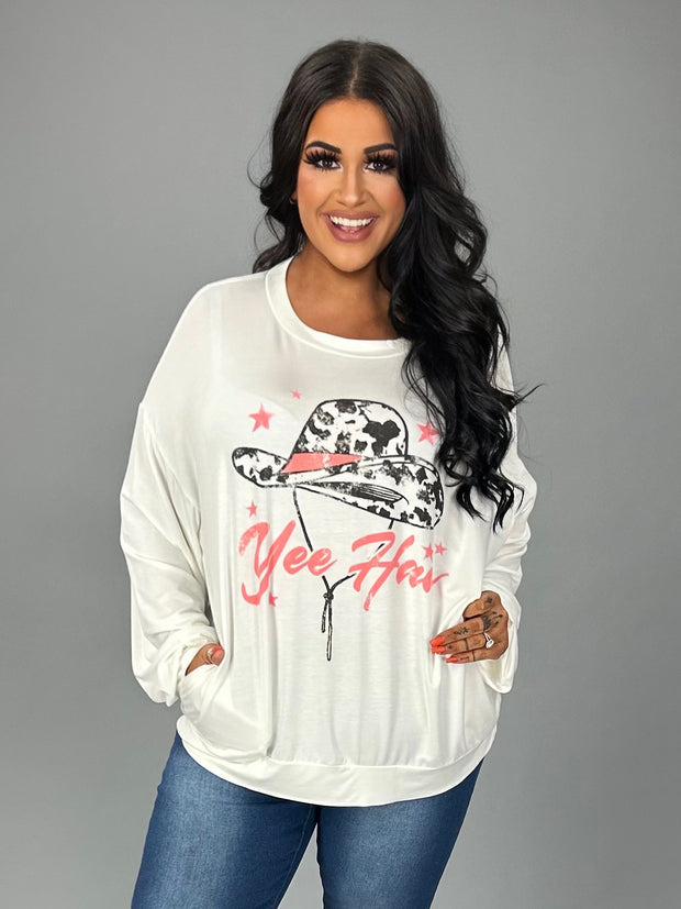 GT (Yee Haw Partner) Ivory Long Sleeve Graphic Top